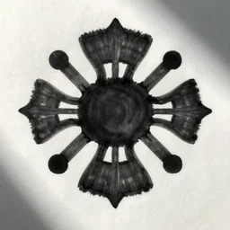 one big inkblot on the paper, rorschach test, symmetrical, slightly styled to Wes Anderson
