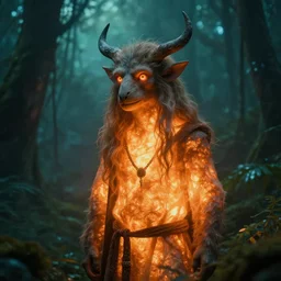 portrait of a glowing biblical leshy in jungle, cinematic light, looking to the side off camera, backlight glow, teal orange, mist, by mikhail vrubel, by ( alex andreev ), by peter elson, by gerald brom, muted colors, extreme detail, trending on artstation, 8 k