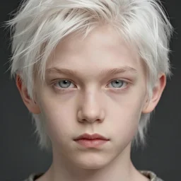 portrait of 1 5 - year - old boy, with slender, white - blond hair, cold grey eyes, a pale complexion with sharp and pointed features, hyper realistic face, beautiful eyes, fantasy art, in the style of greg rutkowski, intricate, hyper detailed, smooth