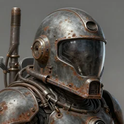 nuclear powered helmet armor old and with rust, a lot of pipes and wires, jin - roh, d & d, sci - fi, portrait, highly detailed, digital painting, trending on artstation, concept art, sharp focus, illustration, art by artgerm and greg rutkowski and magali villeneuve