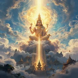 swargaloka. sharpened. hd footage of the hindu conception of heaven. featured on artstation, behance, twitter, youtube, reddit. masterpiece. fantastic lighting. incredible scene. unbelievable art. overwhelming talent. digital art by james gurney. rule of thirds.