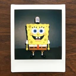 polaroid of spongebob as a porcelain doll