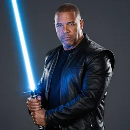 steve harvey holding lightsaber, extremely high detail, photo realistic