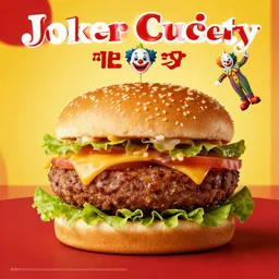 mcdonalds joker society clown burger, food advertisement, food menu