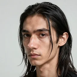 face portrait a thin man with long greasy black hair, curtain haircut, a large hooked nose, dark eyes, highly detailed, digital art