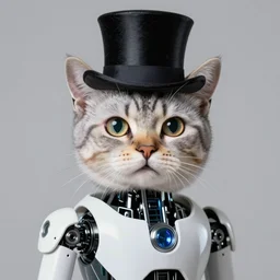 hyper realistic robot cat with top hat