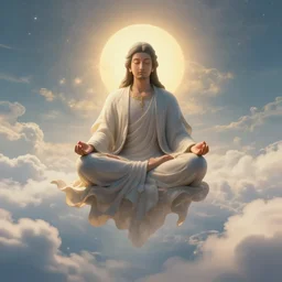 god floating down from heaven. he is meditating. inspired by meditation