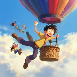 beautiful portrait of max goof from a goofy movie falling to his death from a hot air balloon. hyuck! character design by disney, charlie bowater, ross tran, artgerm, and makoto shinkai, detailed, soft lighting, rendered in octane