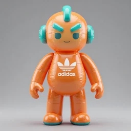accurate detailed pvc inflated orange & teal colored god, full body, futuristic, concept art, character only, detailed art, adidas streetwear, figurine!!!, studio lighting, grey background, no shadow, trending on artstation, 4 k, sharp, highly - detailed, focus on face!!!