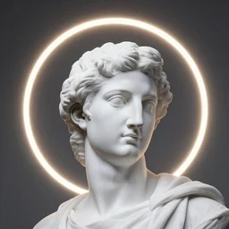 a 3 d neon circle surrounding the head of a renaissance statue, black background, ray tracing, 8 k resolution, sharp focus, hyper detailed, hyper realistic