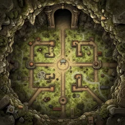 detailed dungeons and dragons map, cave entrance, hallways