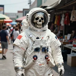 1 9 9 0 color photo portrait of a dead astronaut body on the market street, summer, daylight, cinematic tone,