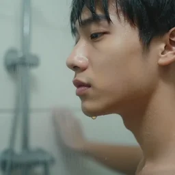 close - up on a shower with a teenager, off - camera, depth of field, blur cinematic, 4 k