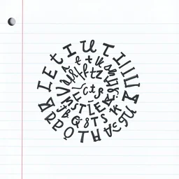 random letters written in a spiral on a sheet of notebook paper