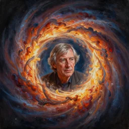 alan watts floating in a nebula explosion wormhole portrait painting highly detailed procreate, 3d render senior artist, photorealistic, textured, featured on artstation