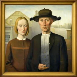 American Gothic by Grant Wood painted by Hieronymus Bosch