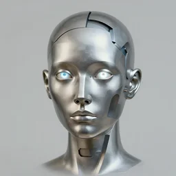 a portrait headshot of sci fi metallic human, bright eyes, melancholic complex geometric figure liminal biomechanics by oskar schlemmer, moebius, john berkey, film grain, oil on canvas, portrait facial head, featured on artstation, hd wallpaper, 8 k, bright colors, global radiant light