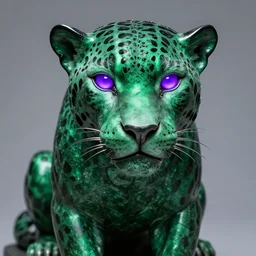 Emerald Jaguar sculpture with glowing purple eyes