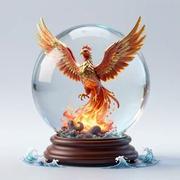 phoenix bird rising from the ashes inside a crystal ball, ocean waves below, studio ghibili, path traced, octane render, highly detailed, high quality, artgerm, hd, alphonse mucha, tom bagshaw