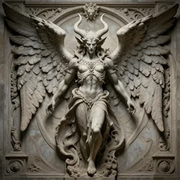 a detailed full portrait angel with wings in stone, demonic, demon, symmetry, symmetrical, viking, by greg rutkowski and justin gerard, digital art, monstrous, art nouveau, baroque style, realistic painting, very detailed, fantasy, dnd, character design, top down lighting, trending on artstation