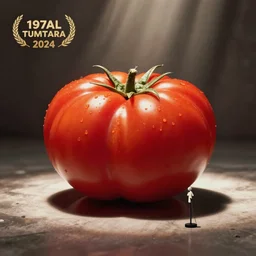 hey is this thing on lmao, large tomato performing standup, dramatic film photo 1970s