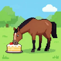 horse eating a cake pixel art