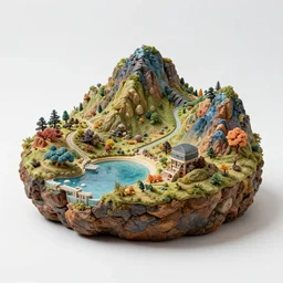 photo still of ultrarealistic elaborate, complex miniature island sculpture by artist takanori aiba, 8 k, highly detailed, colorful, sharp focus, smooth, intricate, studio lighting bright ambient lighting key light, 8 5 mm f 1. 8