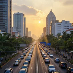 beautiful landscape painting of peak hour traffic, edsa, manila, sunrise, god's rays highly detailed, vivid color, cinematic lighting, perfect composition, 8 k, gustave dore, derek zabrocki, greg rutkowski, belsinski, octane render