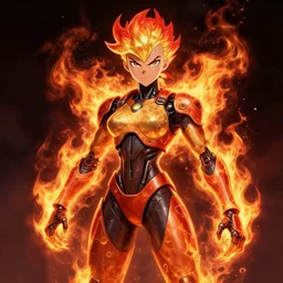 character art by wlop, samus aran disguised as the t 1 0 0 0 from terminator, on fire, fire powers