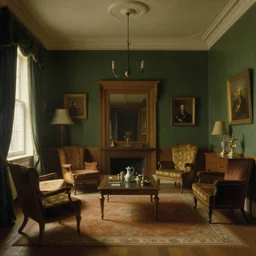 a classy furnished room retro style dim light, by john everett millais