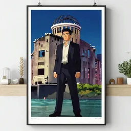 The Hiroshima last man stading, Animation printed poster , Artwork by lois van baarle, cinematic composition, trending