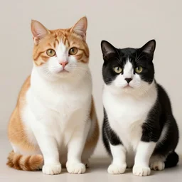 a gingercat and a cow cat