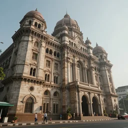 movie screenshot sci - fi neoclassical mumbai, kalighat hanuman! building, highly detailed, cinematic smooth unreal engine, berenice abbott & john j. park, hard volumetric morning light, long shot, low angle, uhd 8 k, sharp focus