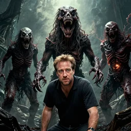 full - color cinematic movie still from a 1 9 9 3 blockbuster film by steven spielberg in the style of jurassic park but with horrific disturbing hellish monsters designed by guillermo del toro. highly - detailed ; photorealistic ; suspense ; horror.