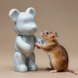 strong mouse lifting up a marble bear