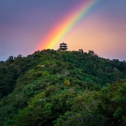 mount tamalpais, fire lookout, rainbow colored sunset, marin, lush green magical secret forest, photorealistic, hyper real