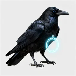 black raven with glowing magic ring around neck stylized fantasy illustration HD, high quality, highly detailed, unreal engine, 4K quality