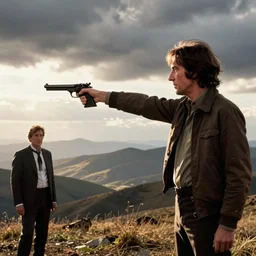 john lennon pointing a gun at sean connery, james bond, film still