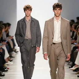 2 1 st century fashion show featuring men's wear based in 9 0 s england, fashion photography, vogue cover, elaborate lights. mask on face, accurate details, ultra hd, beautiful background