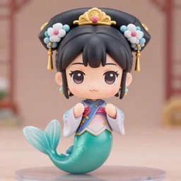 arty qing dynasty princess nendoroid full body hyperdetalied, cute pose, osamu tezuka, macoto takahashi, chibi, mermaid,, q posket, 8 k realistic, 3 d, cryengine, two hands, symmetrical face, symmetric nose, exquisite, charming smile, symmetric eyeballs, charming eyes, two hands, focus, pinterest and pixiv, frostbite engine