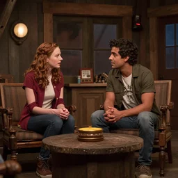 wil wheaton talking to soos ramirez inside the mystery shack, in the style of gravity falls ( 2 0 1 2 )