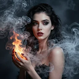 a portrait of a beautiful stunning young woman made of mist. made of smoke and ember, high contrast, hdr, by enki bilal, tim burton, greg rutkowski, daarken