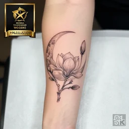 tattoo on inside forearm of a magnolua branch, line art, floral, tattoo awards, hyper realistic, 8 k,