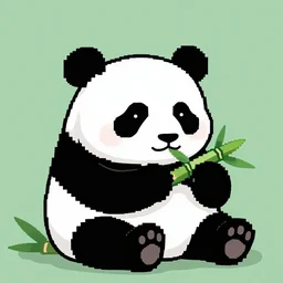 pixel art of a panda eating bambu. pixel art style.