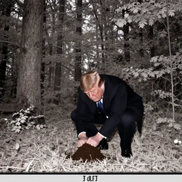 Infrared night picture, trail cam: Donald Trump taking a shit in the forest