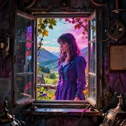 the ghost of cathy outside heathcliff's window at wuthering heights, steampunk. fantasy, very colourful hdr cinematic lighting very detailed