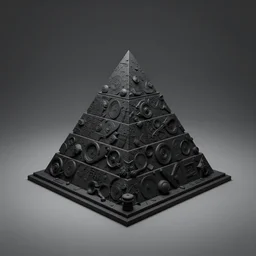 black fear pyramid overview, Greg Rutkowski, 3d scene, trending on Artstation, 8K, ultra wide angle, pincushion lens effect.