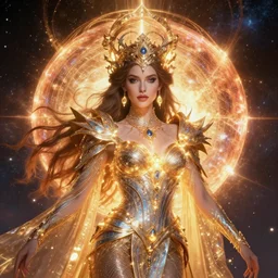 portrait of the powerful queen of the solar system in the style of anna dittmann. glowing, ornate and intricate, stunning, dynamic lighting, intricate and detailed.