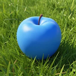 a blue apple lying in a field in the grass, unreal engine, detailed