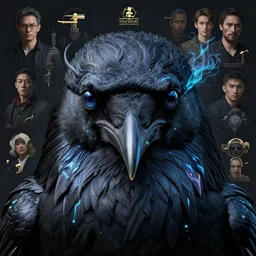 full shot of a beautiful black raven bird defined facial features, intricate abstract. cyberpunk, symmetrical facial features, bio luminescent, plasma, by ruan jia and artgerm and range murata and wlop and ross tran and william - adolphe bouguereau and beeple. key art. fantasy illustration. award winning, artstation, intricate details, realistic, hyperdetailed, 8 k resolution.